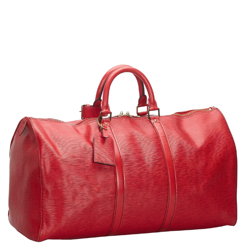 

Louis Vuitton Red Epi Leather Keepall 55 Bag