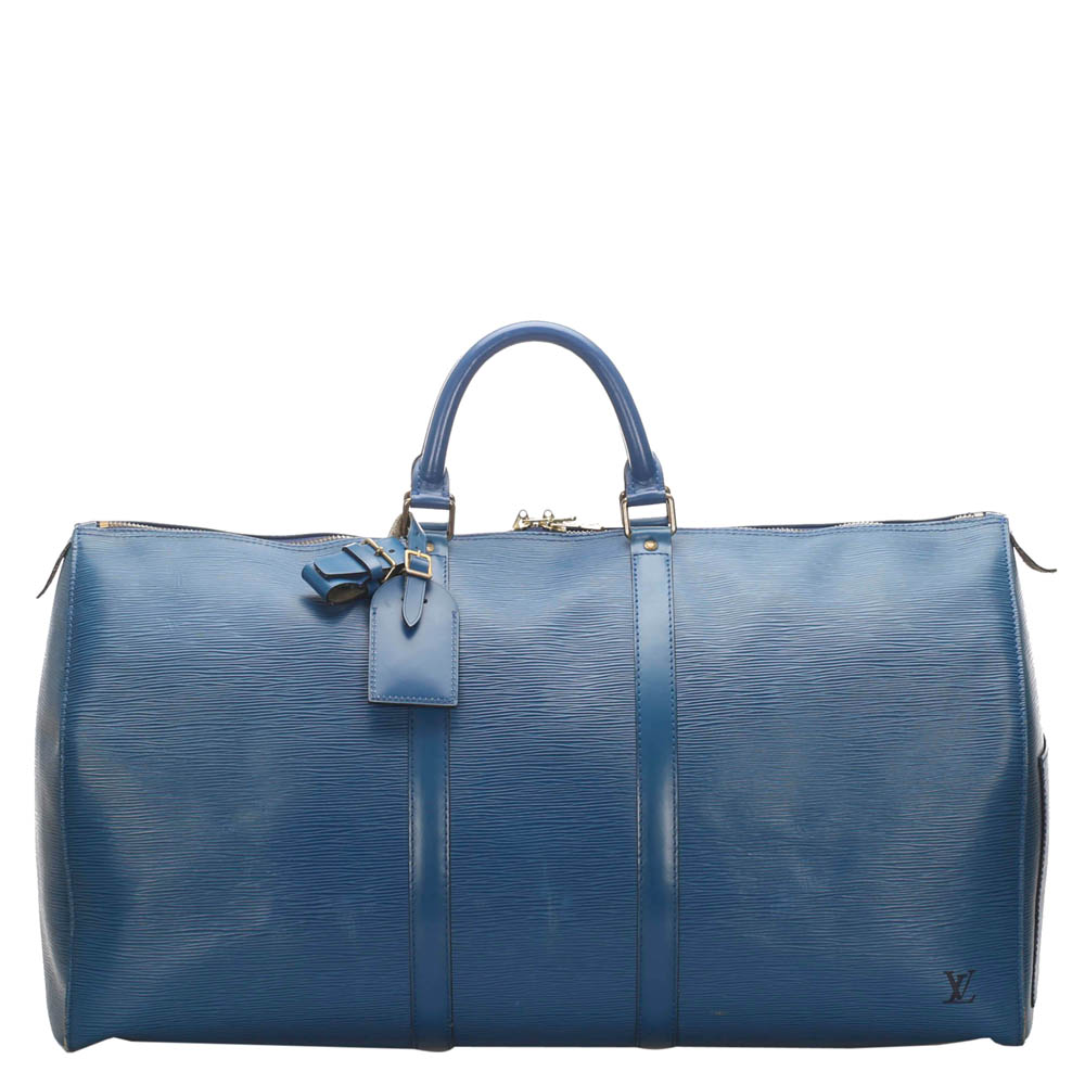 Pre-owned Louis Vuitton Blue Epi Leather Keepall 50 Bag