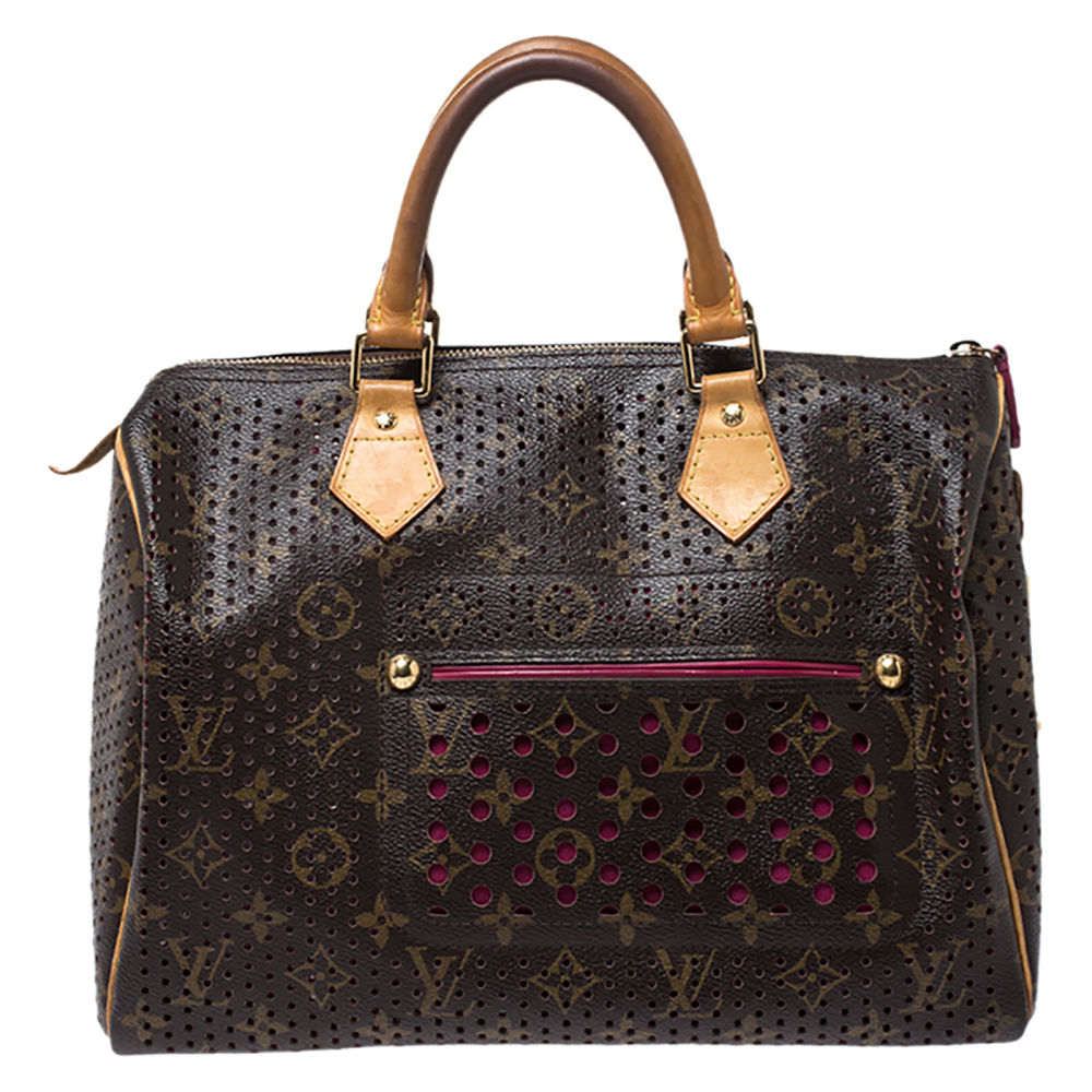 Pre-owned Louis Vuitton Fuchsia Monogram Perforated Canvas Limited Edition Speedy 30 Bag In Brown