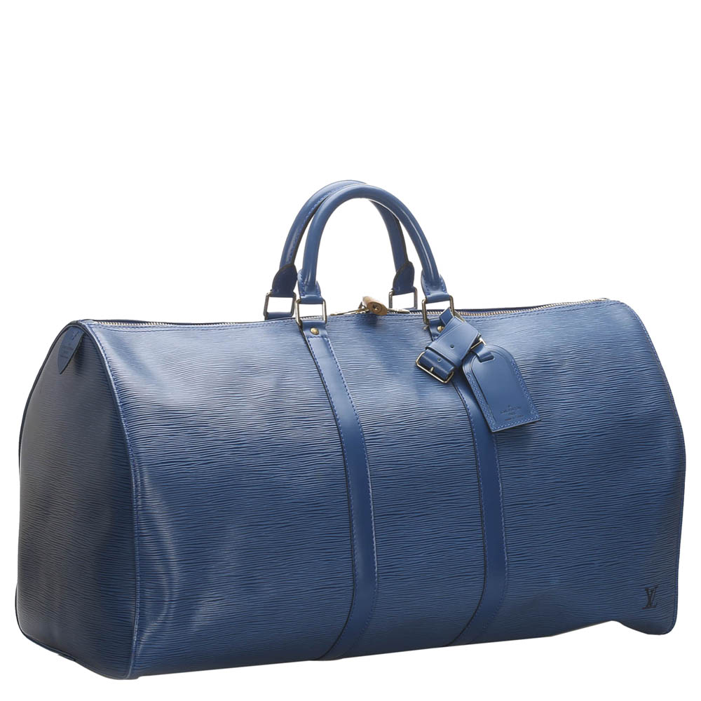 

Louis Vuitton Blue Epi Leather Keepall 55 Bag