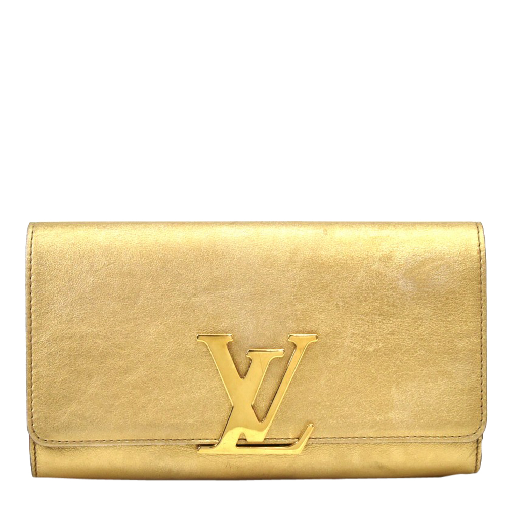 Pre-Owned Louis Vuitton Gold Calfskin Leather Louise Clutch Bag | ModeSens