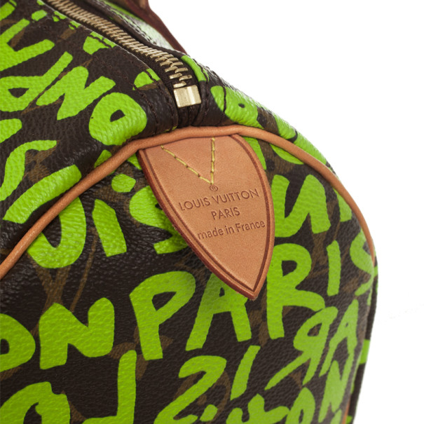 Louis Vuitton Brown Graffiti Speedy 30 Green Leather Cloth ref.126320 -  Joli Closet