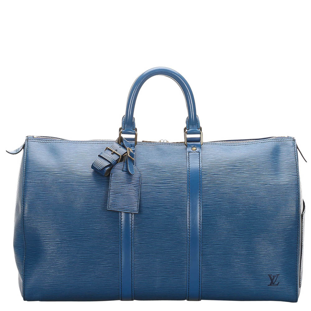 Pre Owned Louis Vuitton Toldeo Blue Epi Leather Keepall 45 Bag