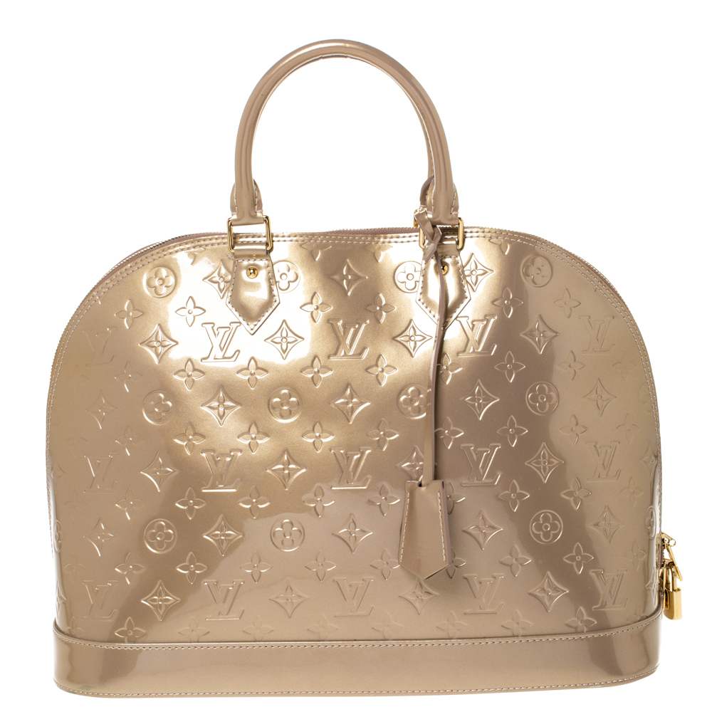 Pre Owned Louis Vuitton Vert Olive Monogram Vernis Alma GM Bag