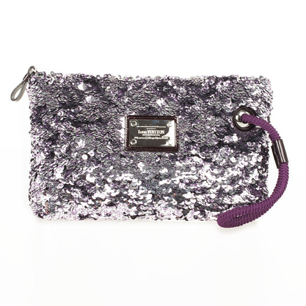 Pre Owned Louis Vuitton Silver Pochette Rococo Wristlet Clutch