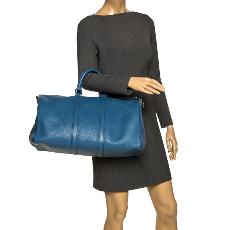 

Louis Vuitton Blue Taurillon Leather Keepall Bandouliere 45