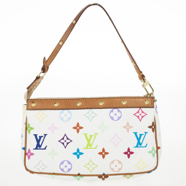 Pre Owned Louis Vuitton White Multicolore Monogram Pochette Handbag