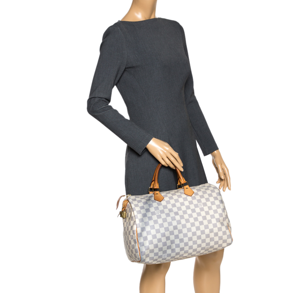 

Louis Vuitton Damier Azur Canvas Speedy 35 Bag, Grey