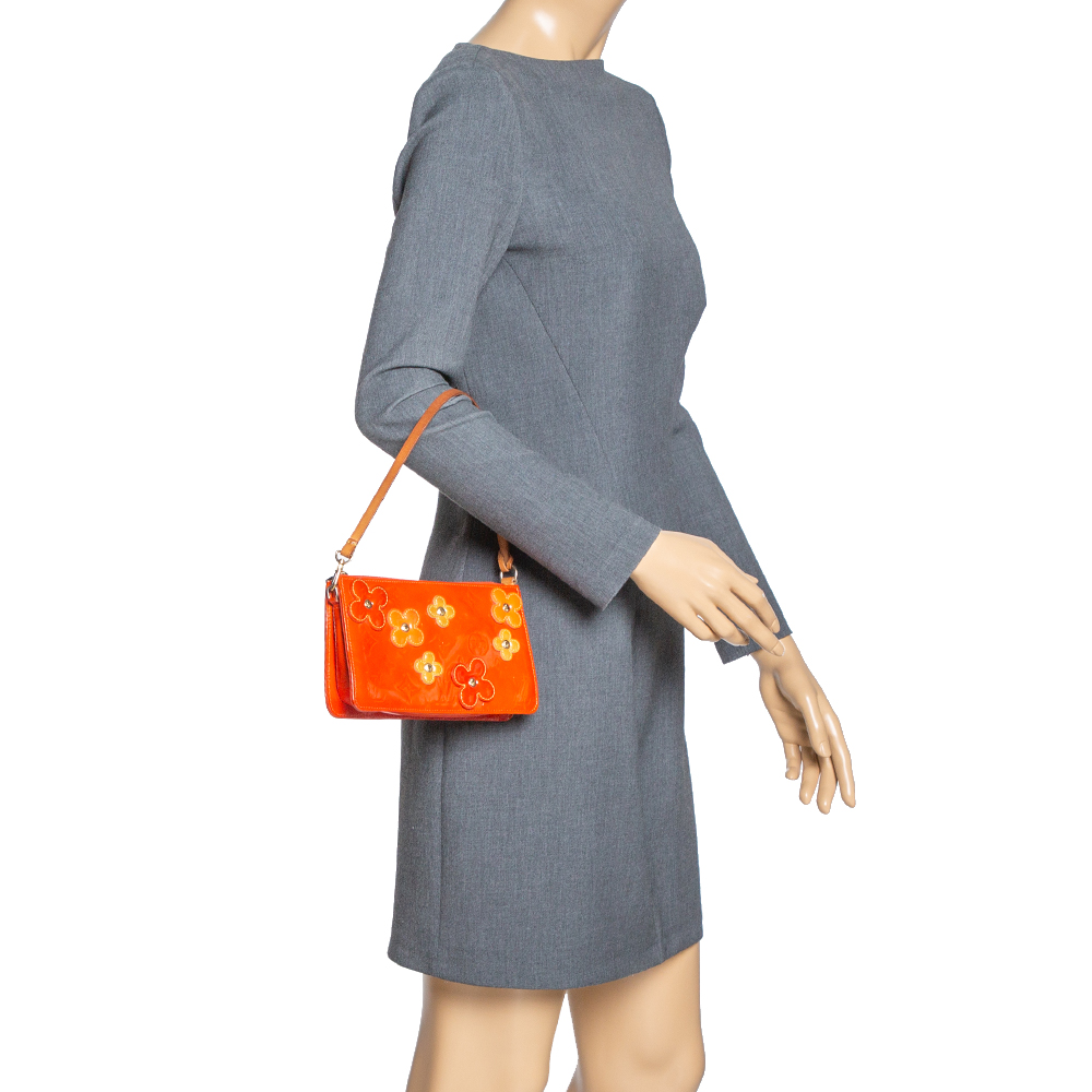 

Louis Vuitton Red Monogram Vernis Lexington Fleurs Pochette Bag, Orange
