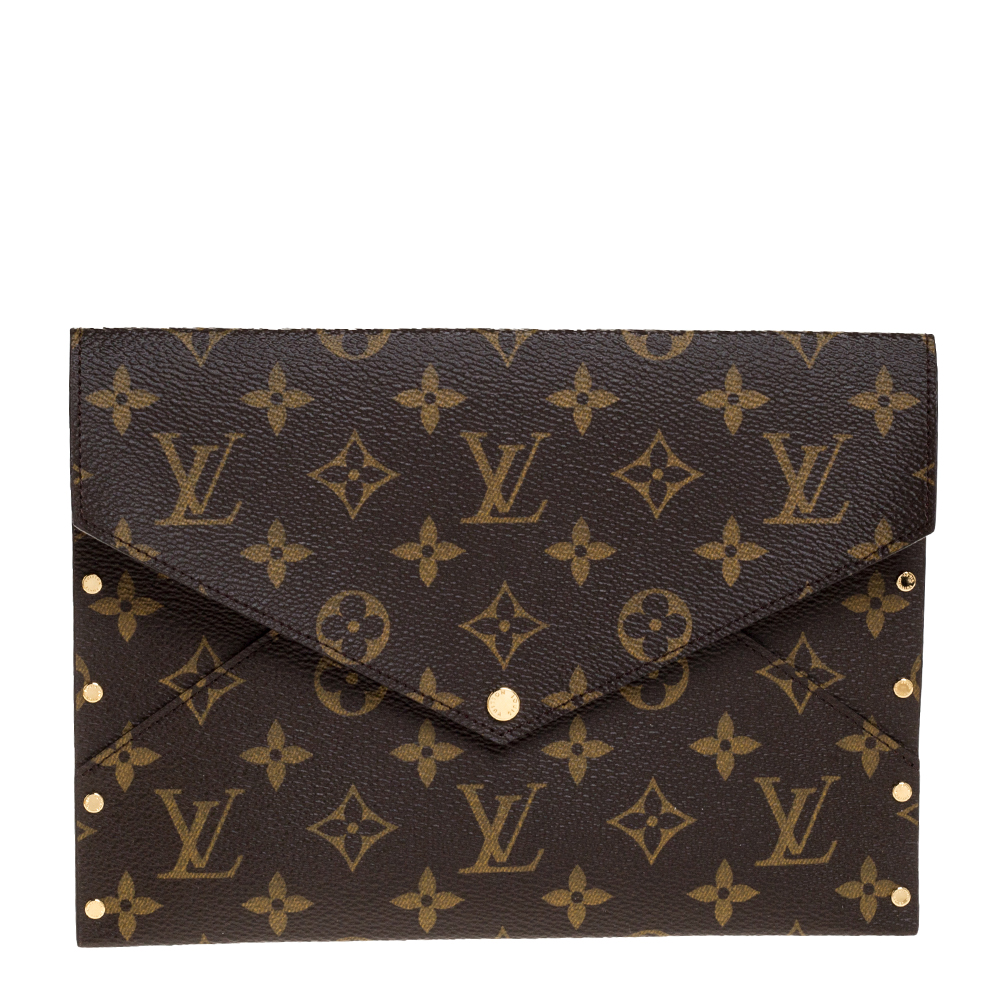 Pre Owned Louis Vuitton Monogram Canvas Rivets Envelope MM Clutch