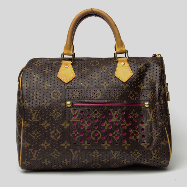 Pre Owned Louis Vuitton Fuchsia Perforated Speedy 30 Bag Limited Edition
