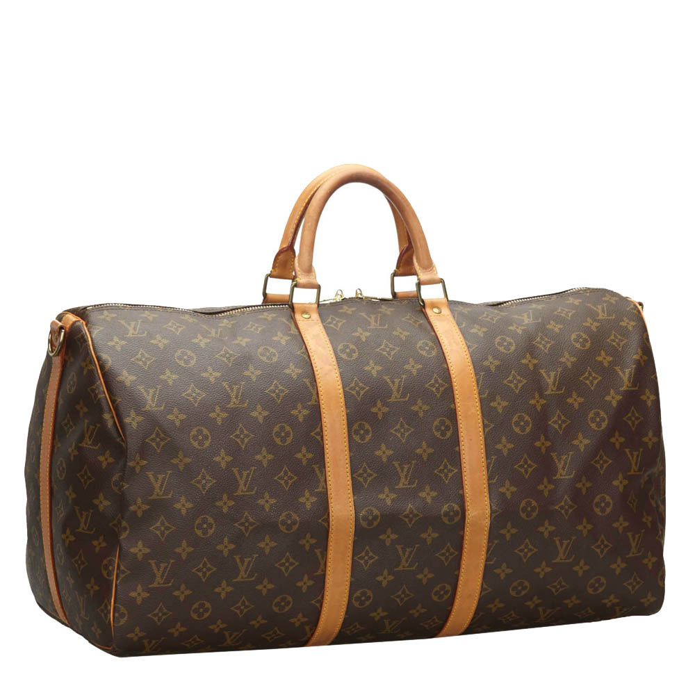 

Louis Vuitton Canvas  Keepall Bandouliere 55 Duffel Bags, Brown