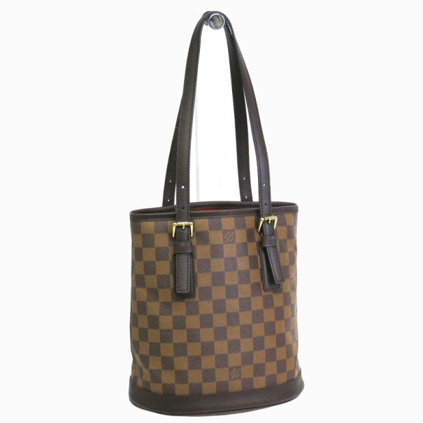 Pre Owned Louis Vuitton Damier Ebene Marais Bucket Tote