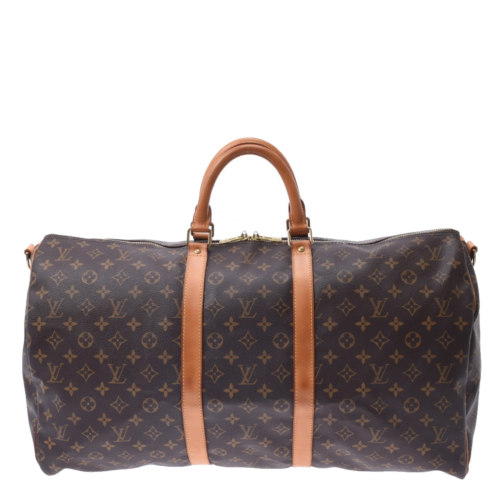 Pre Owned Louis Vuitton Brown Monogram Canvas Keepall Bandouliere 55 Bag