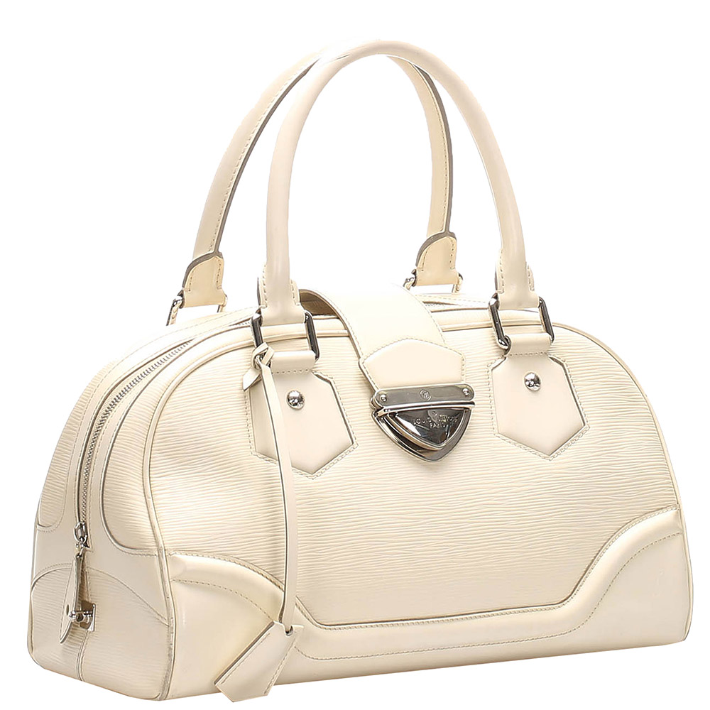 

Louis Vuitton White Epi Leatherb Bowling Montaigne GM Bag