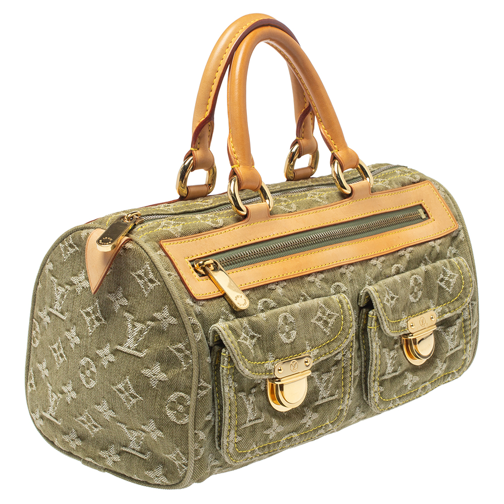 Speedy handbag Louis Vuitton Green in Denim - Jeans - 23914453