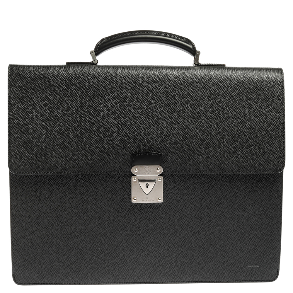 Louis Vuitton Black Taiga Leather Serviette Robusto 2 Business Briefcase Bag