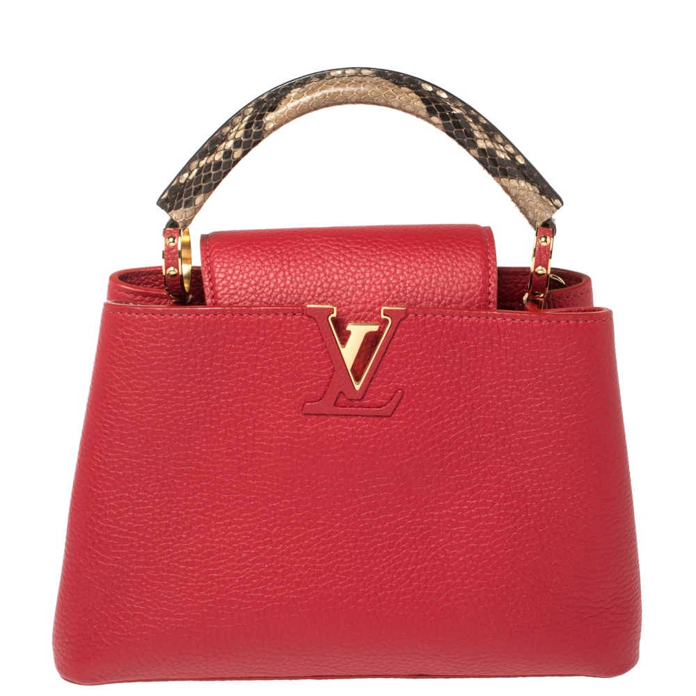 Pre Owned Louis Vuitton Escarlate Taurillon Leather and Python Capucines BB Bag