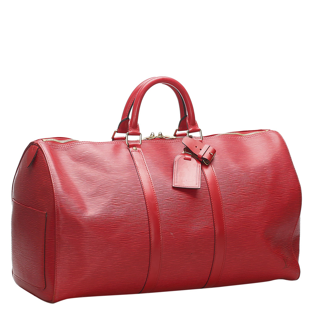 

Louis Vuitton Red Leather  Keepall 60 Duffel Bags