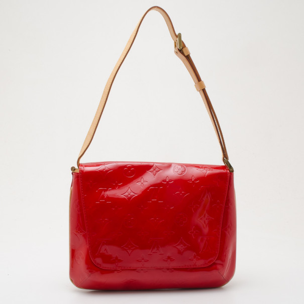 Pre Owned Louis Vuitton Red Vernis Thompson Shoulder Bag 