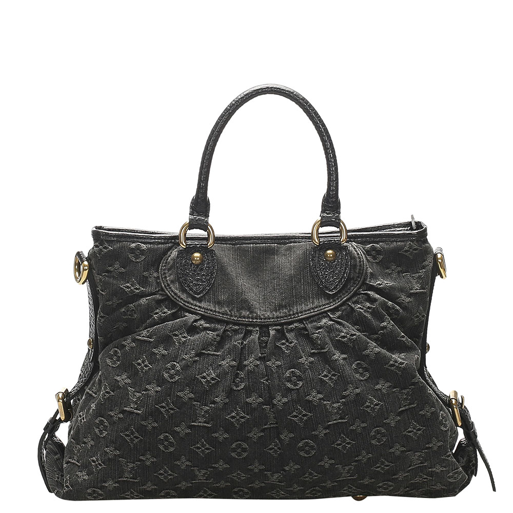 LOUIS VUITTON BLACK MONOGRAM DENIM CANVAS NEO CABBY MM BAG