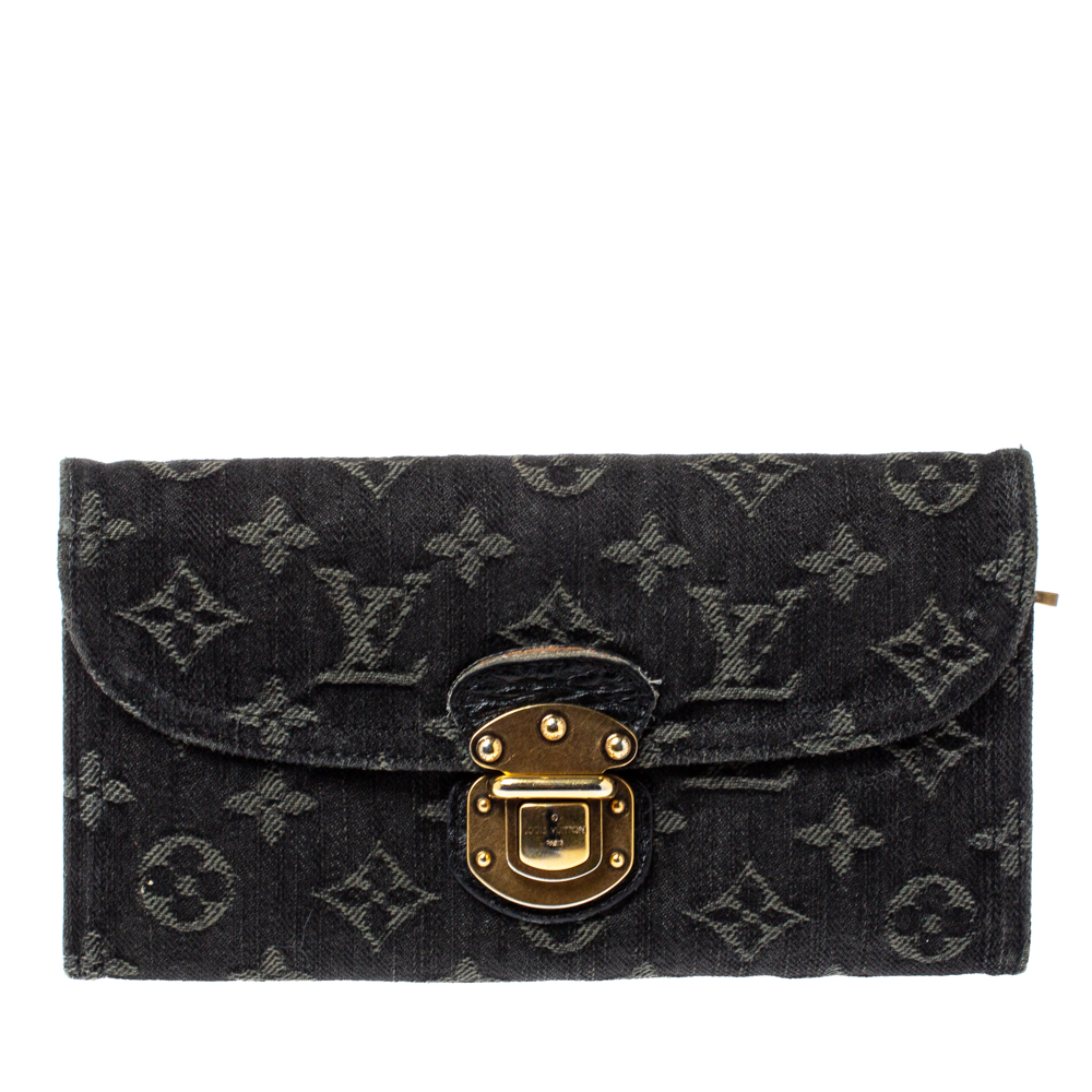 مملوكة مسبقًا محفظة لوي فيتون اميليا دنيم مونوغرامي سوداء