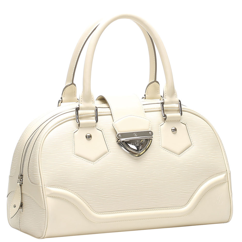

Louis Vuitton White Epi Leather Montaigne Bowling GM Bag