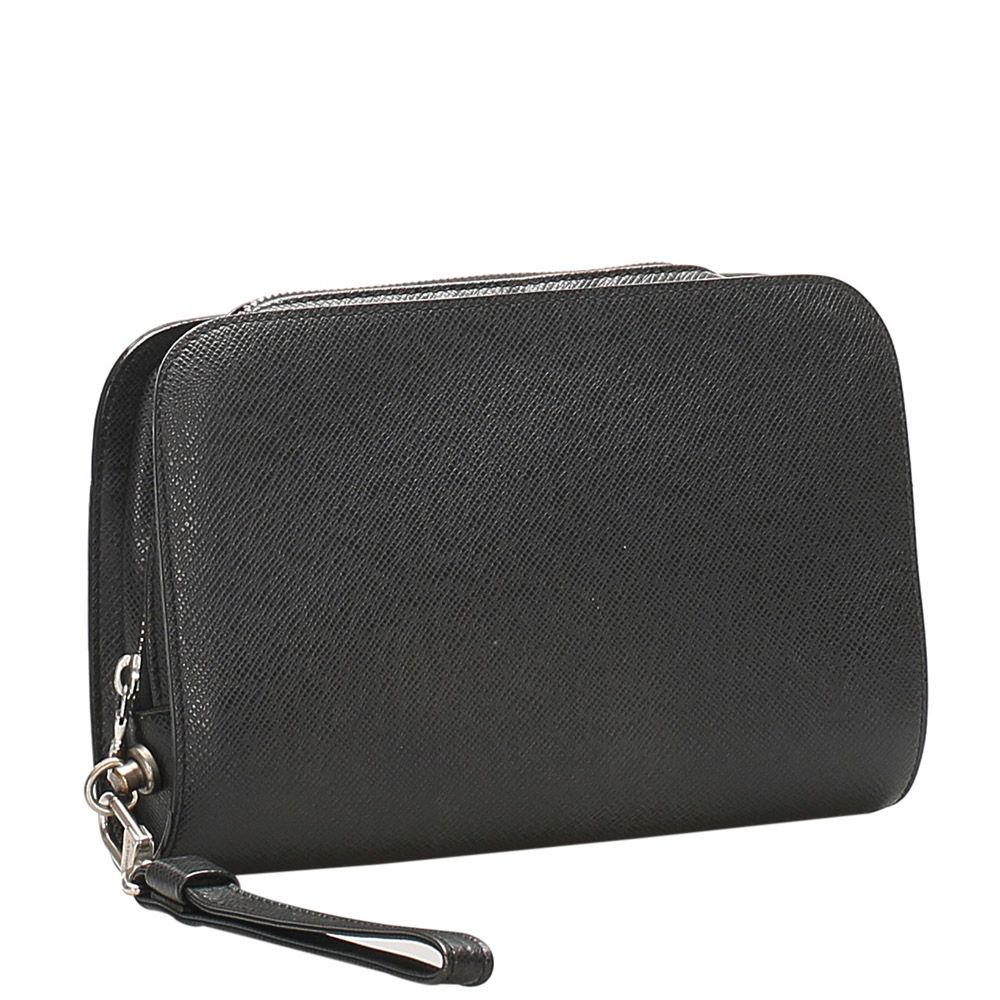 

Louis Vuitton Black Taiga leather Pochette Baikal Clutch Bag