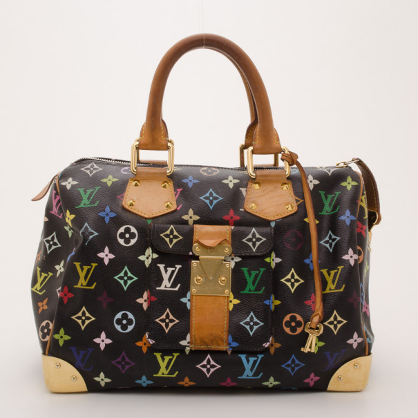 Pre Owned Louis Vuitton Black Multicolor Monogram Canvas Speedy 30 Bag