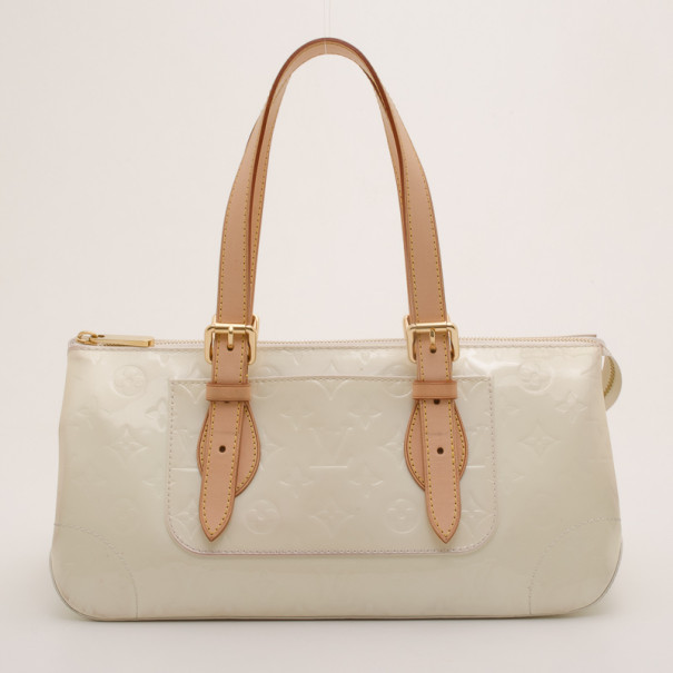 Auth Louis Vuitton Rosewood Perle White Monogram Vernis Leather Shoulder Bag
