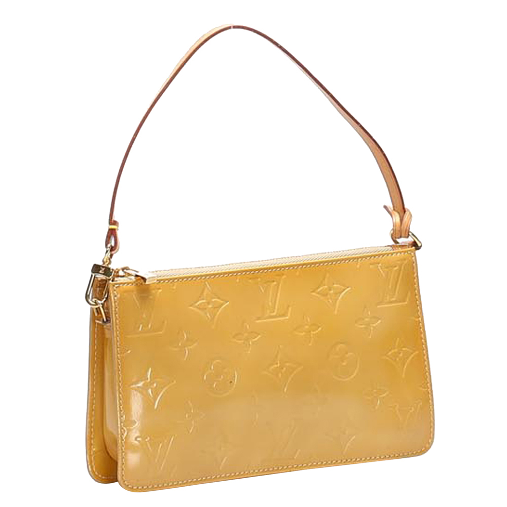 

Louis Vuitton Yellow Monogram Vernis Lexington Pochette Bag, Beige