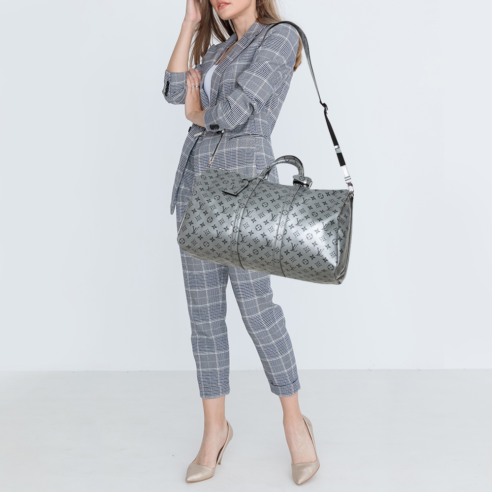 

Louis Vuitton Metallic Monogram Keepall Bandouliere 50 Bag, Silver