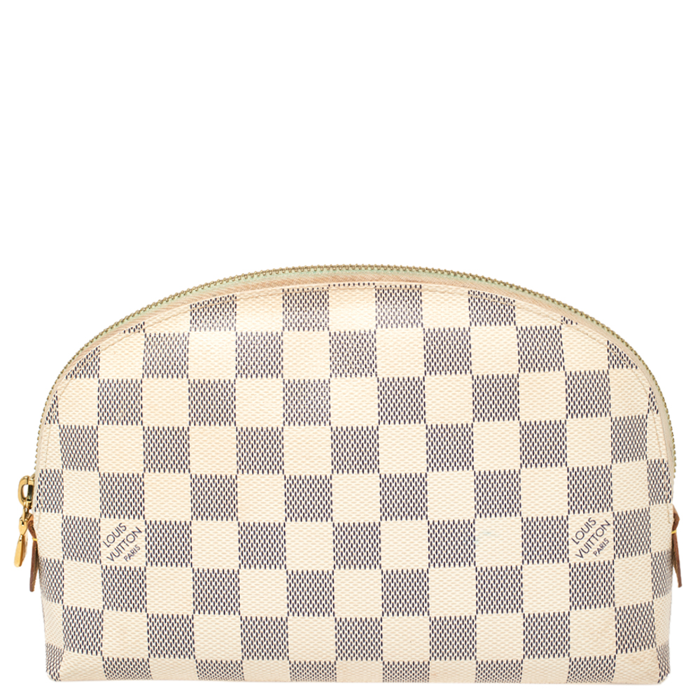 Pre-owned Louis Vuitton Damier Azur Cosmetic Pouch In White