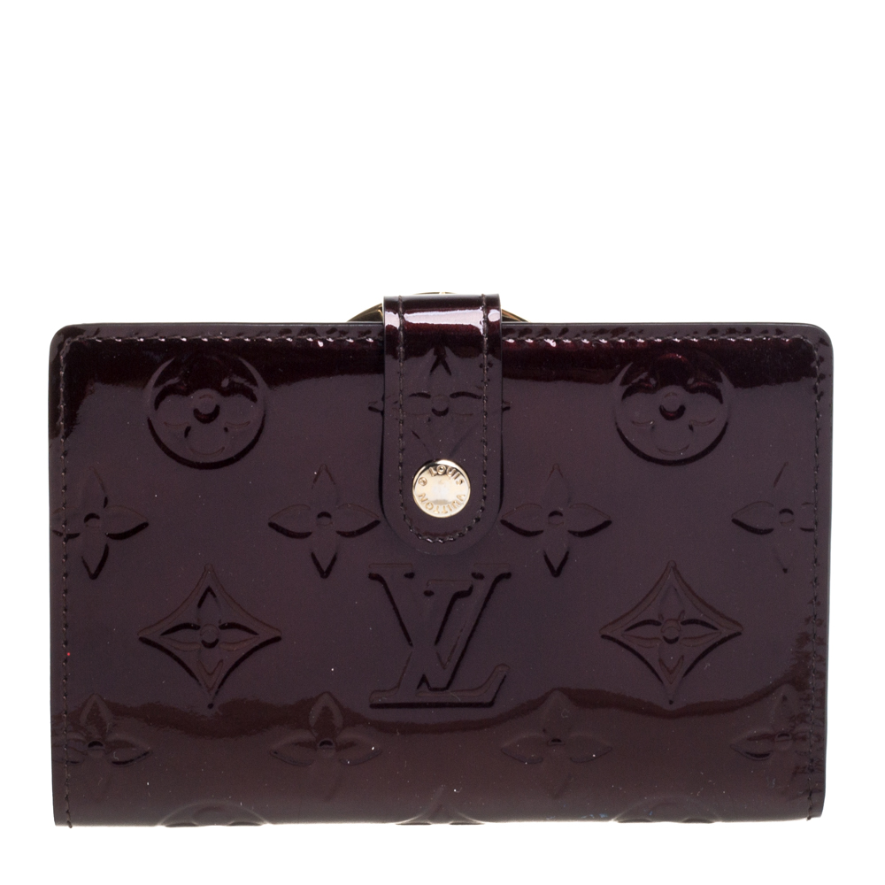 Pre-owned Louis Vuitton Amarante Monogram Vernis Port Feuille Vienoise French Purse Wallet In Burgundy