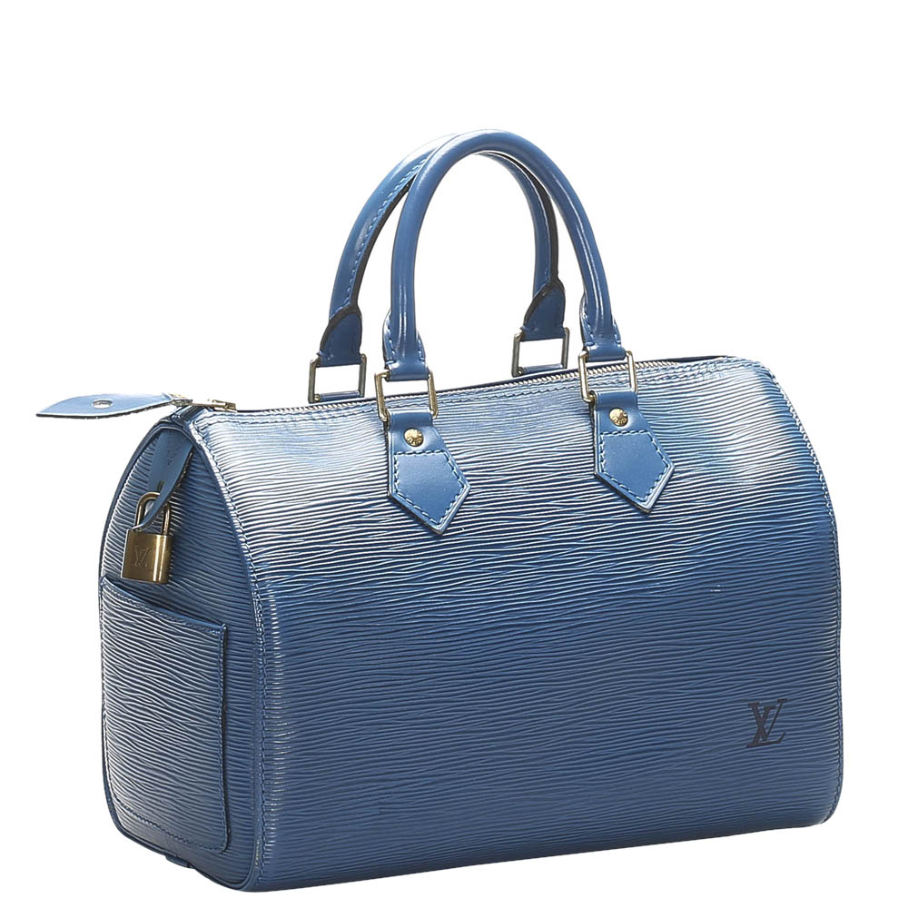 

Louis Vuitton Blue Leather Epi Speedy 25 Bag