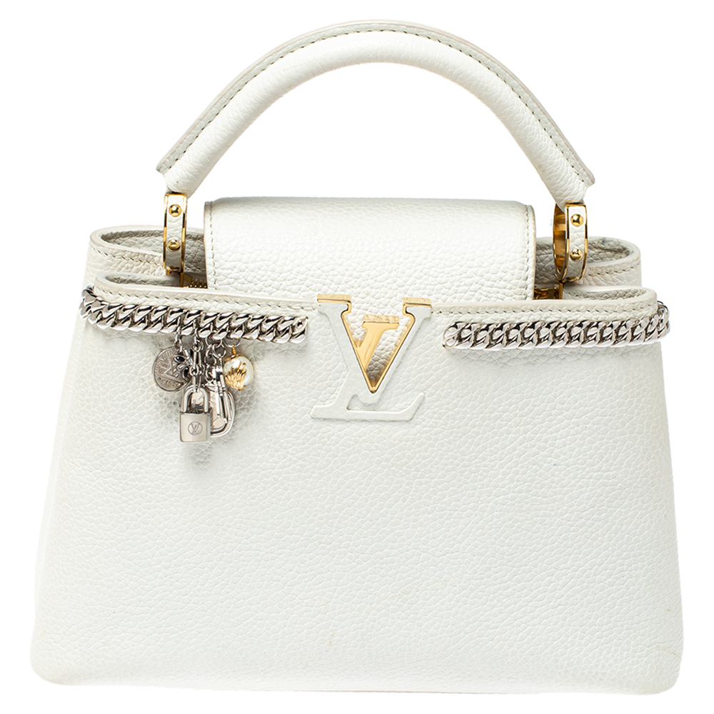 Shop Louis Vuitton Snow White Leather Capucines Bb Bag