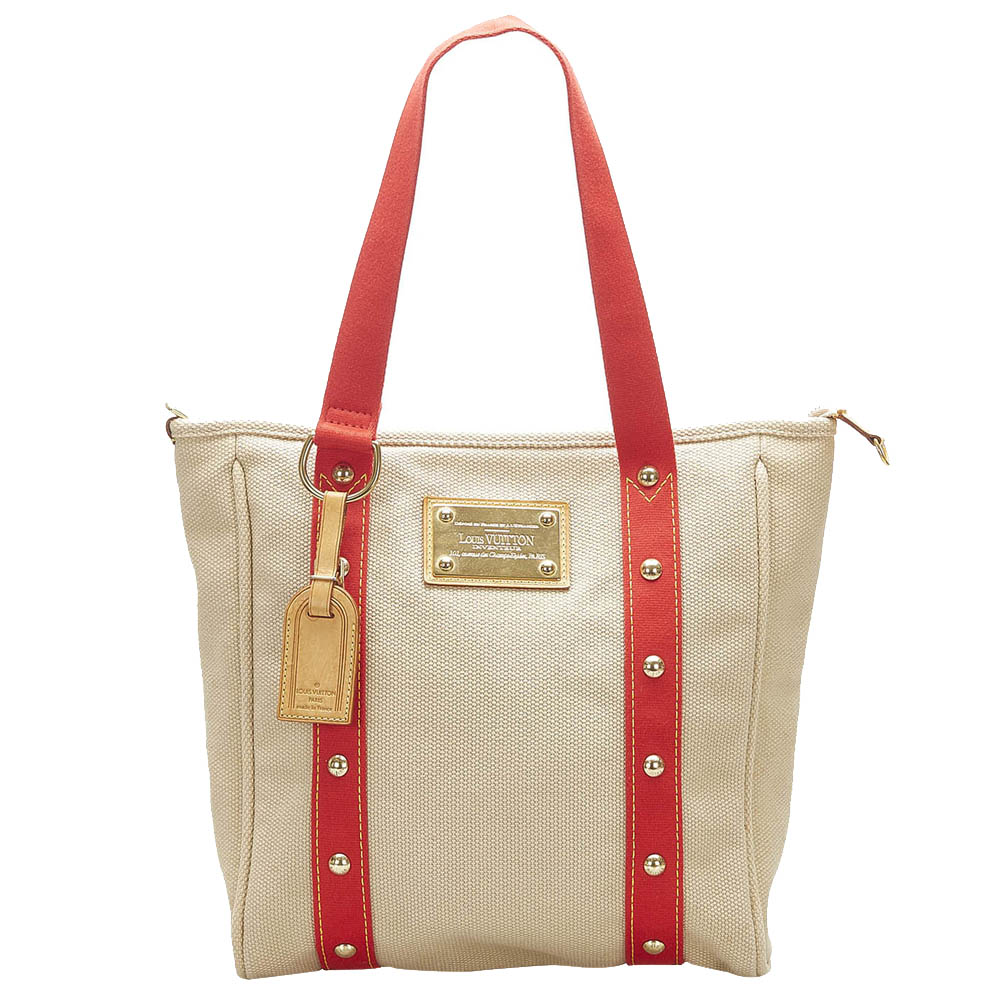 LOUIS VUITTON Limited Edition Cream Canvas Antigua Cabas MM Bag - Fina