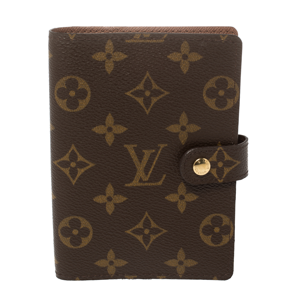 Pre-owned Louis Vuitton Monogram Canvas Small Ring Agenda Cover In Brown
