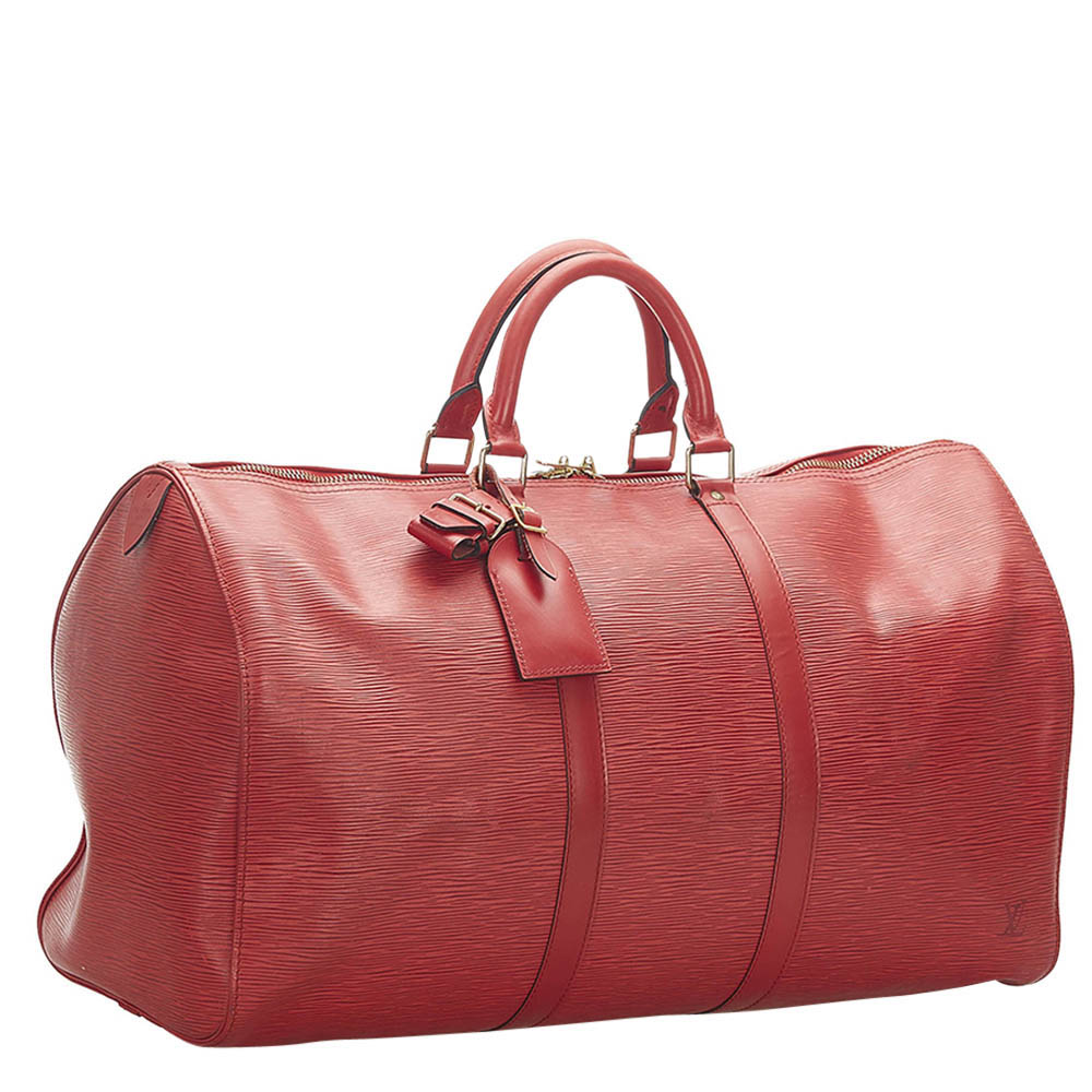 

Louis Vuitton Red Epi Leather Keepall 50 Bag