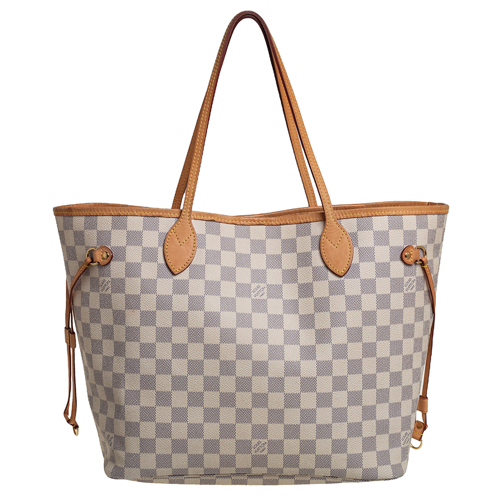 Pre Owned Louis Vuitton White Damier Azur Canvas Neverfull MM Tote