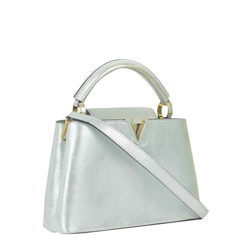 

Louis Vuitton Silver Leather Capucines PM Bag