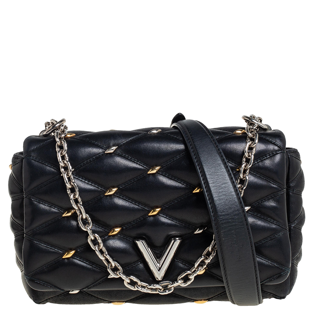 Pre-owned Louis Vuitton Black Quilted Studded Leather Go-14 Malletage ...