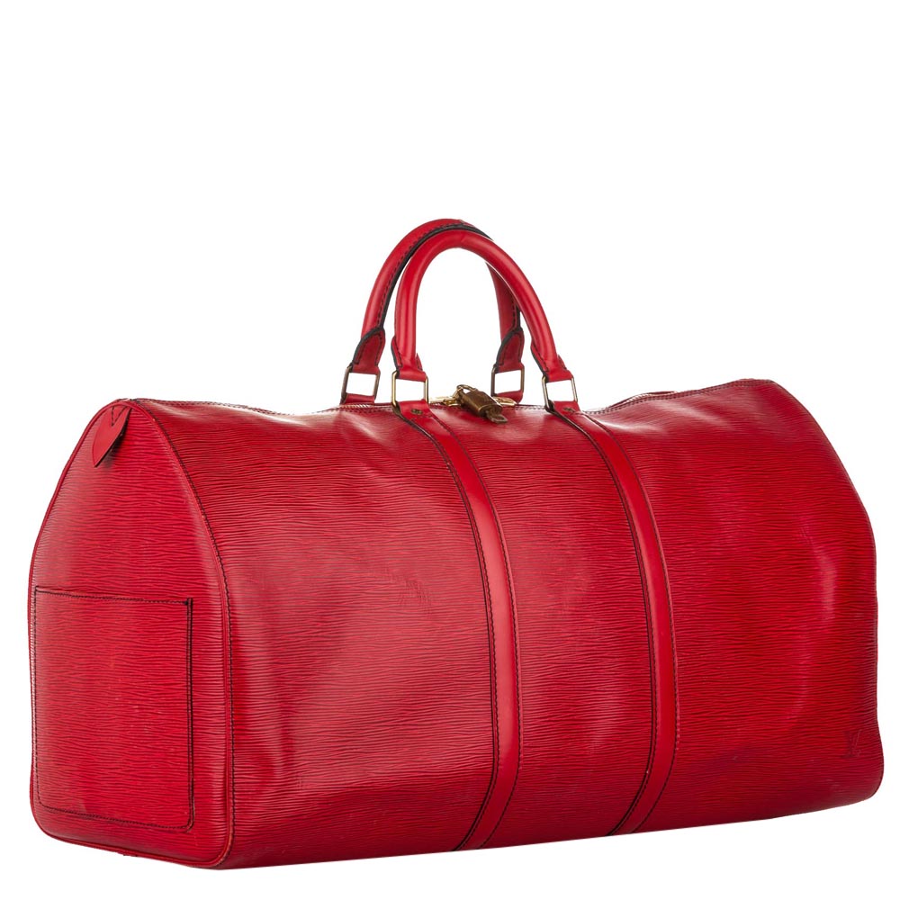 

Louis Vuitton Red Epi Leather Keepall 55 Bag
