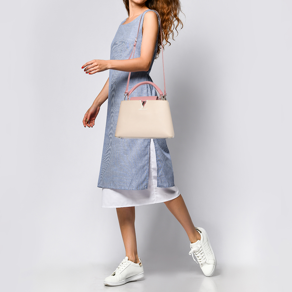 

Louis Vuitton Galet/Pink Taurillon Leather Capucines MM Bag, Beige