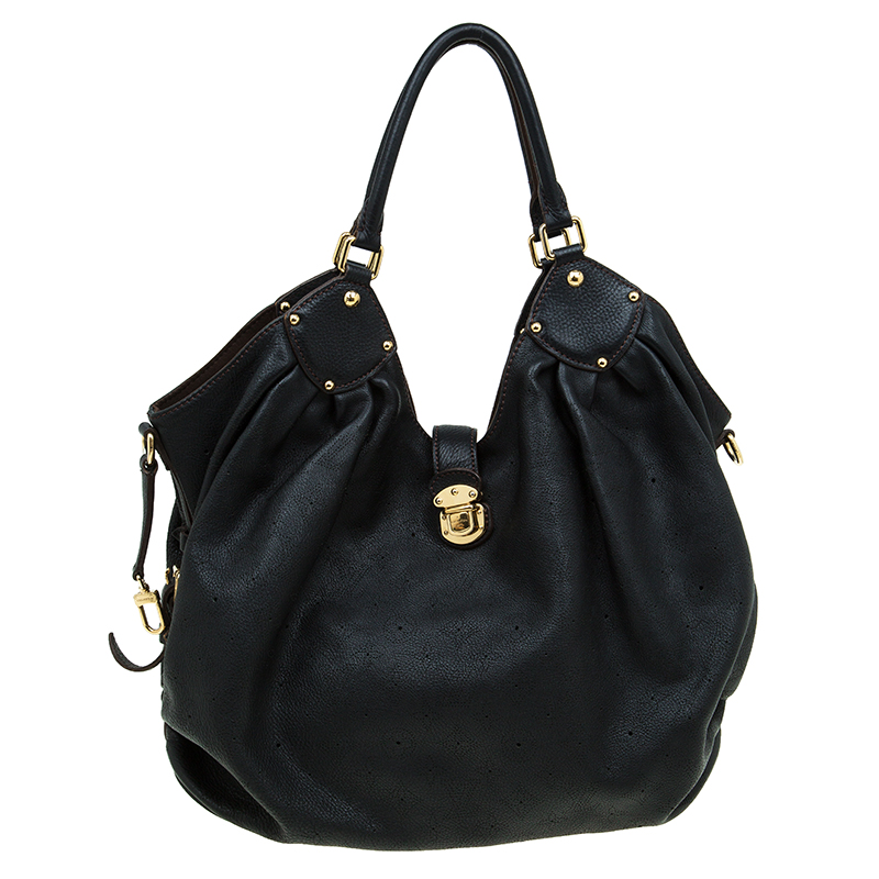 مملوكة مسبقًا حقيبة هوبو لوي فيتون ماهينا نقش حرفي جلد أسود XL