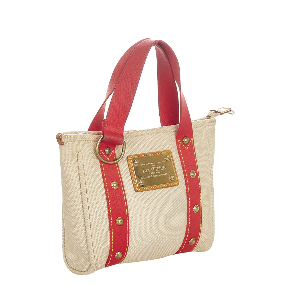 

Louis Vuitton Cream/Red Canvas Antigua Cabas MM Bag