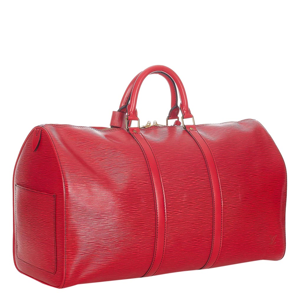 

Louis Vuitton Red Epi Leather Keepall 50 Bag
