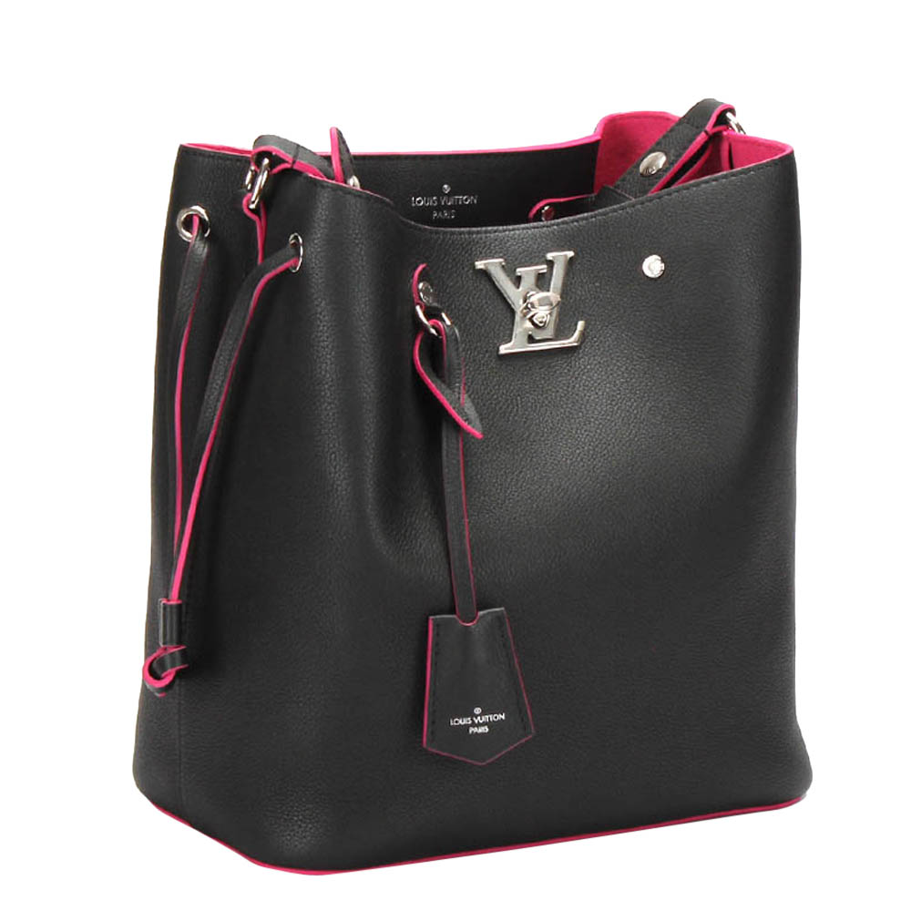 

Louis Vuitton Black Leather Lockme Bucket Bag