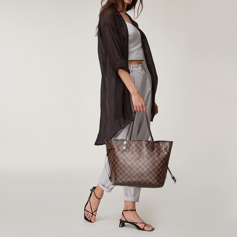 

Louis Vuitton Damier Ebene Canvas Neverfull and Leather MM Bag, Brown