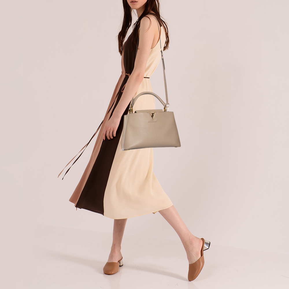 

Louis Vuitton Galet Taurillon Leather Capucines PM Bag, Beige